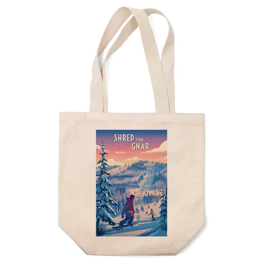 Shred the Gnar, Snowboarding,, Tote Bag Totes Lantern Press 