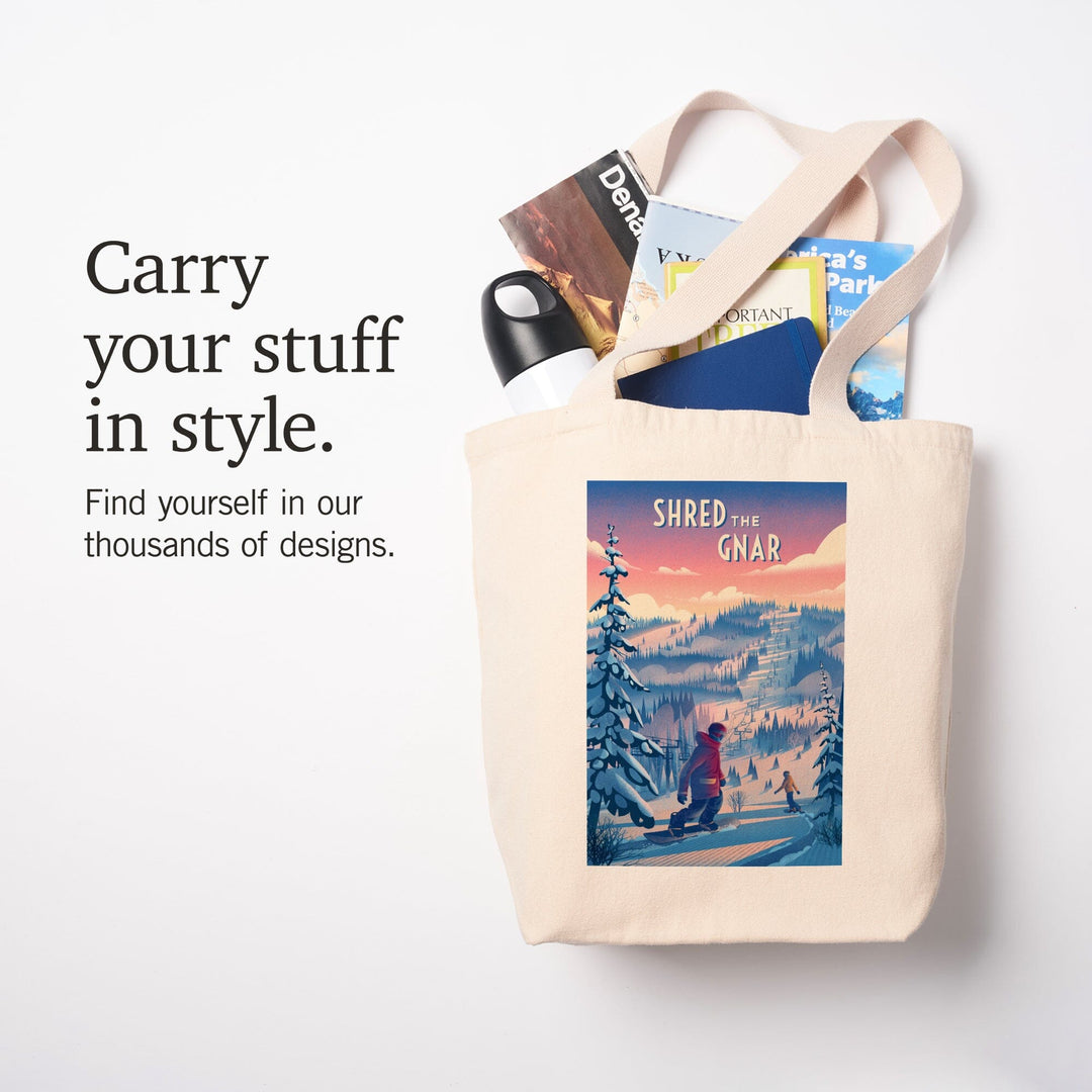 Shred the Gnar, Snowboarding,, Tote Bag Totes Lantern Press 