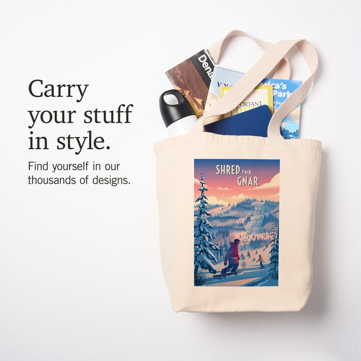 Shred the Gnar, Snowboarding,, Tote Bag Totes Lantern Press 