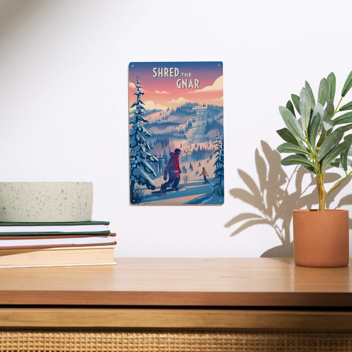 Shred the Gnar, Snowboarding, Wood Signs and Postcards Wood Lantern Press 