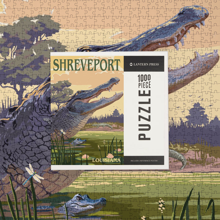 Shreveport, Louisiana, Alligator and Baby, Jigsaw Puzzle Puzzle Lantern Press 