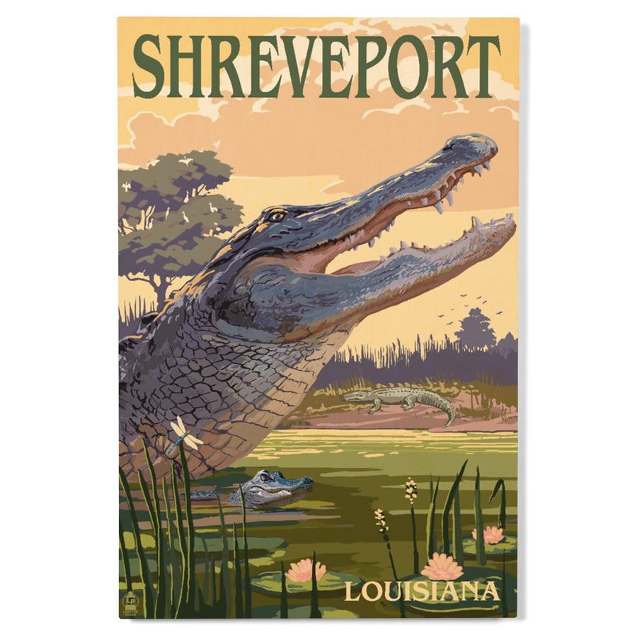 Shreveport, Louisiana, Alligator and Baby, Lantern Press Artwork, Wood Signs and Postcards Wood Lantern Press 