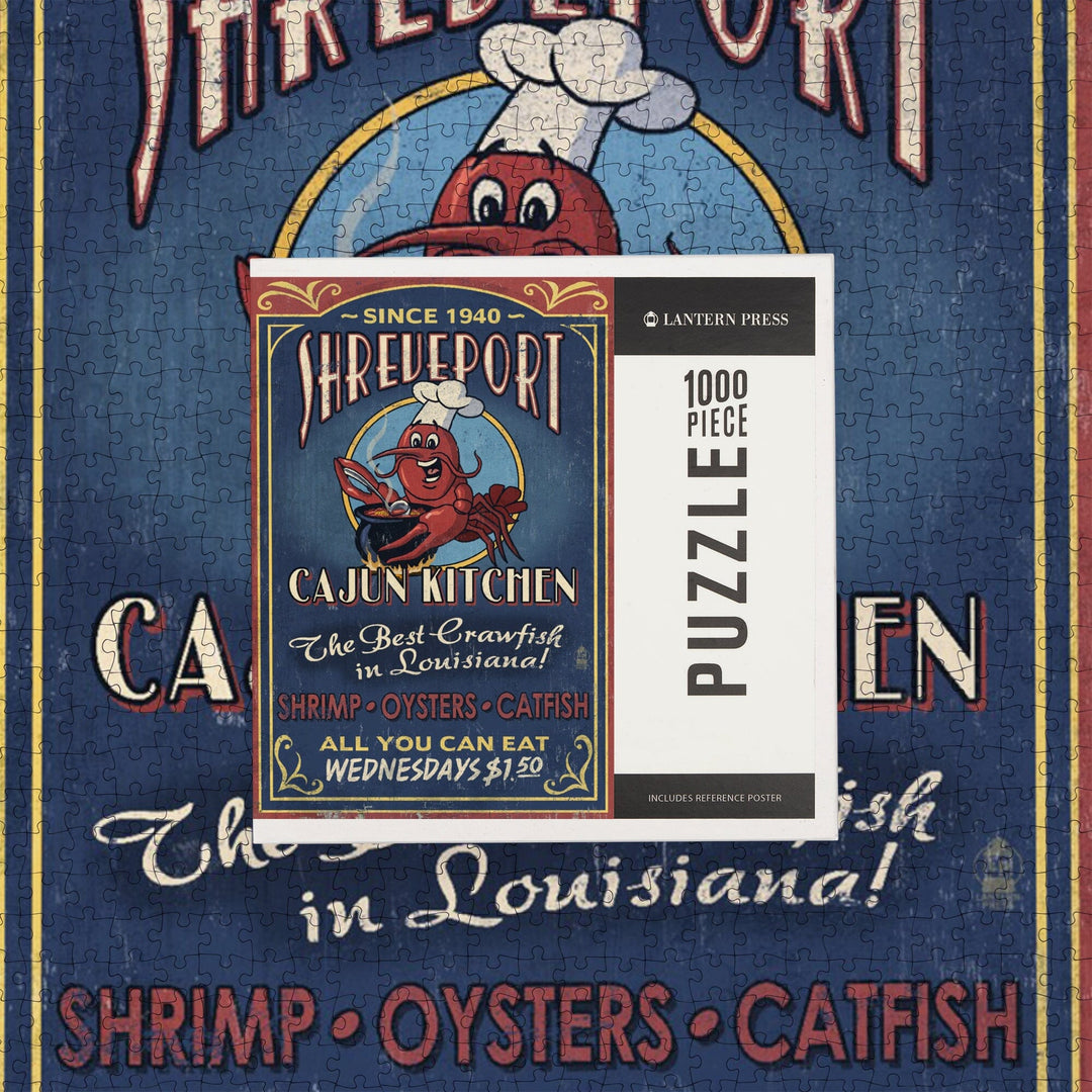 Shreveport, Louisiana, Cajun Kitchen Crawfish Vintage Sign, Jigsaw Puzzle Puzzle Lantern Press 