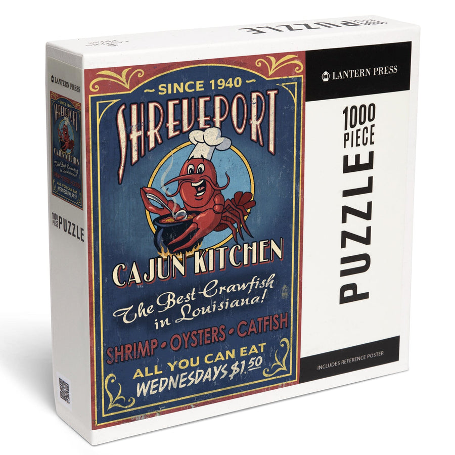 Shreveport, Louisiana, Cajun Kitchen Crawfish Vintage Sign, Jigsaw Puzzle Puzzle Lantern Press 