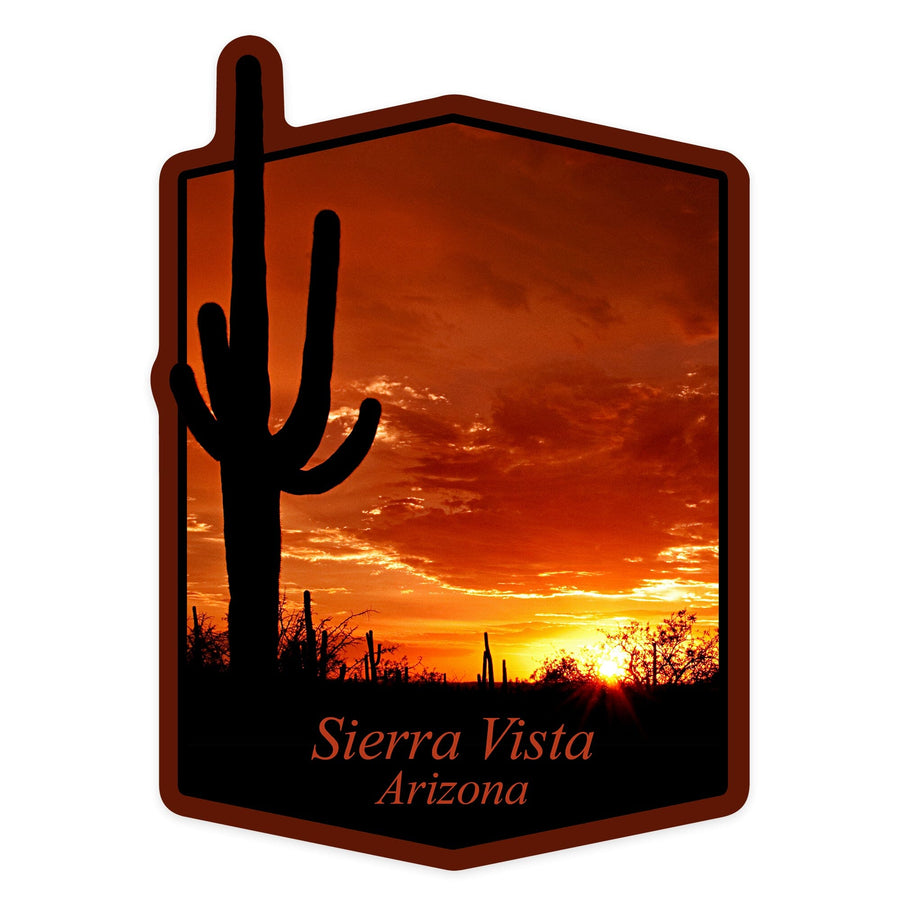 Sierra Vista, Arizona, Sunset and Cactus, Contour, Vinyl Sticker Sticker Lantern Press 