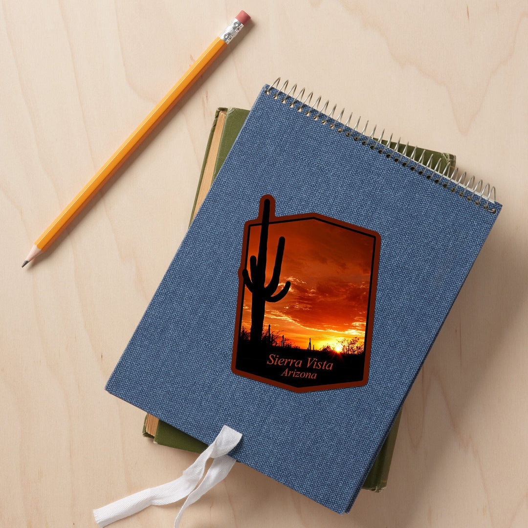 Sierra Vista, Arizona, Sunset and Cactus, Contour, Vinyl Sticker Sticker Lantern Press 