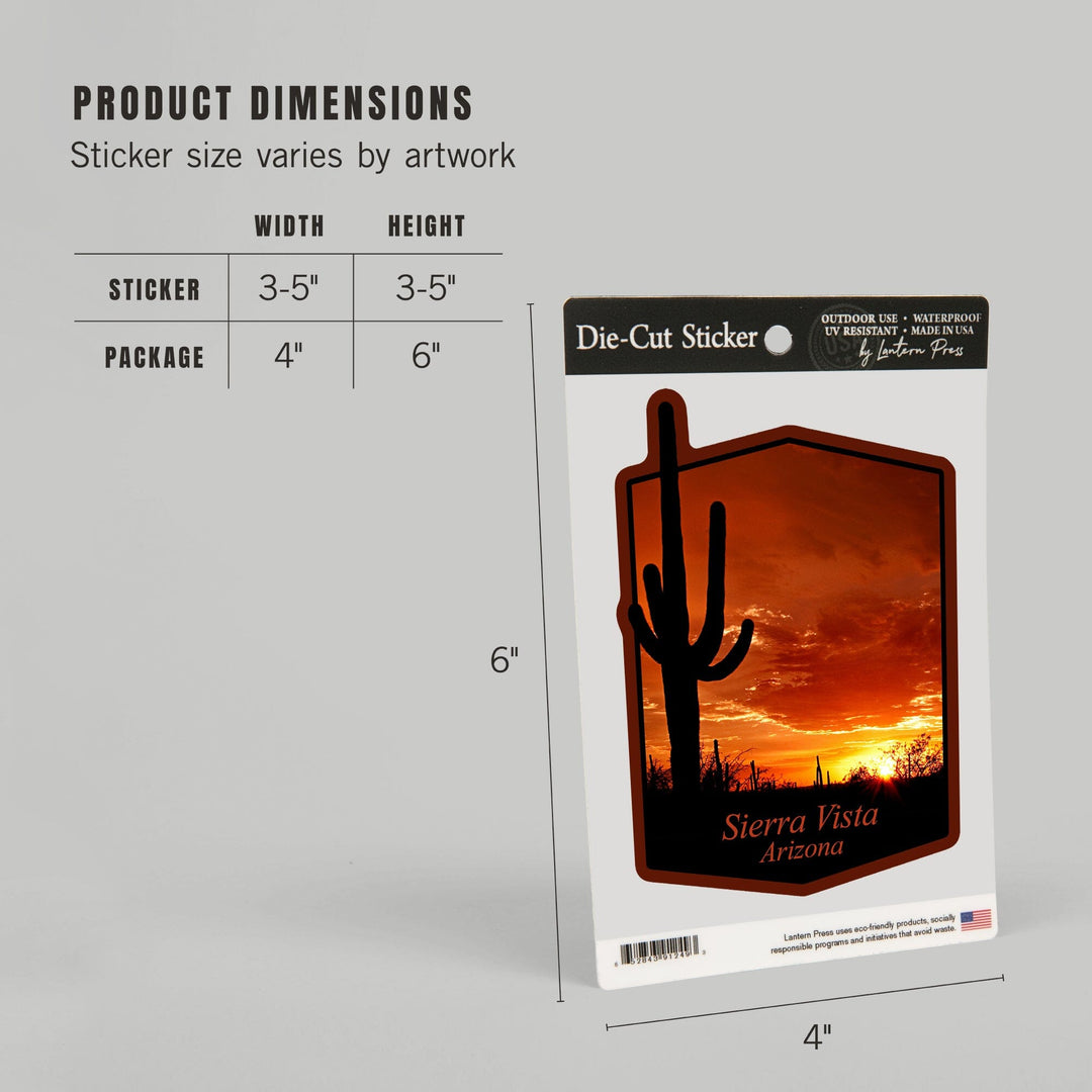 Sierra Vista, Arizona, Sunset and Cactus, Contour, Vinyl Sticker Sticker Lantern Press 
