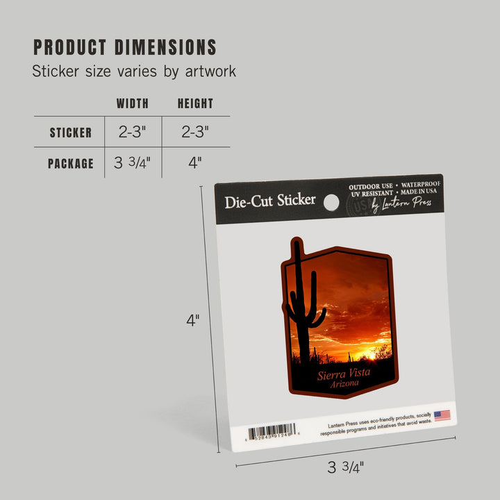 Sierra Vista, Arizona, Sunset and Cactus, Contour, Vinyl Sticker Sticker Lantern Press 