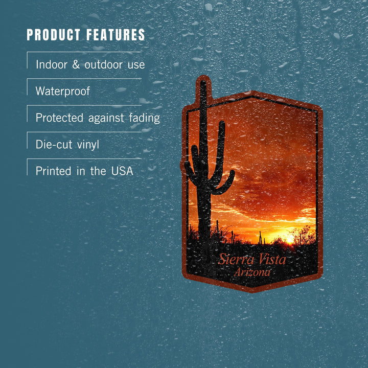 Sierra Vista, Arizona, Sunset and Cactus, Contour, Vinyl Sticker Sticker Lantern Press 