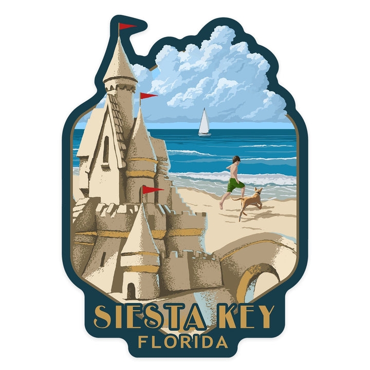 Siesta Key Beach, Florida, Painterly, Sandcastle, Vinyl Sticker Sticker Lantern Press 