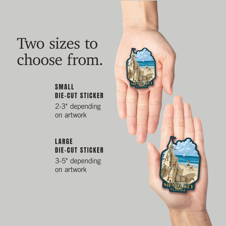 Siesta Key Beach, Florida, Painterly, Sandcastle, Vinyl Sticker Sticker Lantern Press 