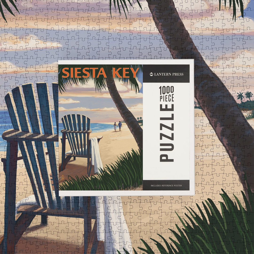 Siesta Key, Florida, Adirondack Chair on the Beach, Jigsaw Puzzle Puzzle Lantern Press 