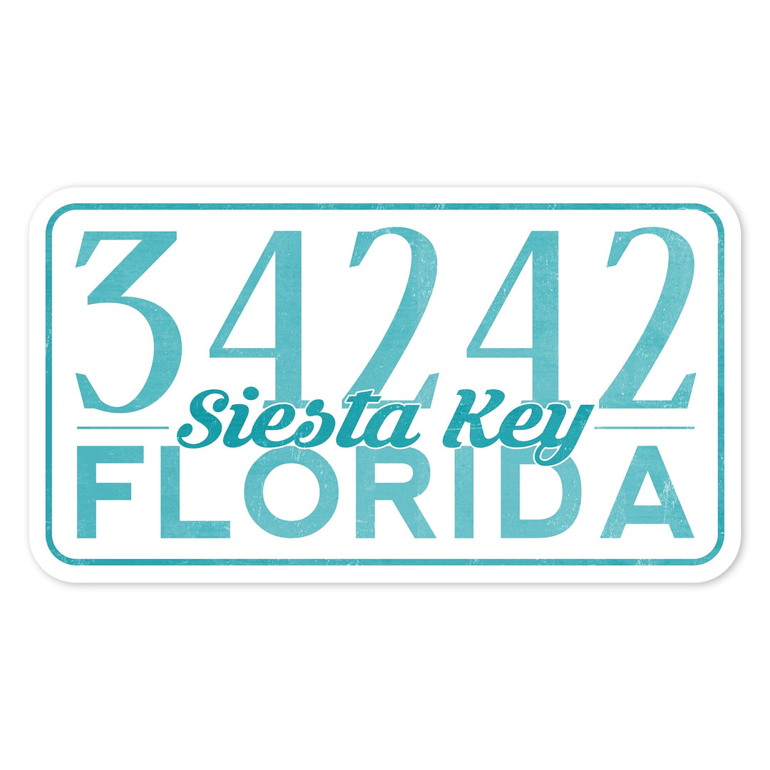 Siesta Key, Florida, Local Zip Code, Contour, Vinyl Sticker Sticker Lantern Press 