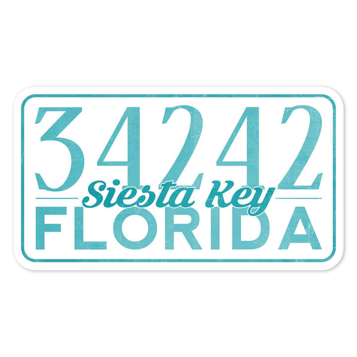 Siesta Key, Florida, Local Zip Code, Contour, Vinyl Sticker Sticker Lantern Press 