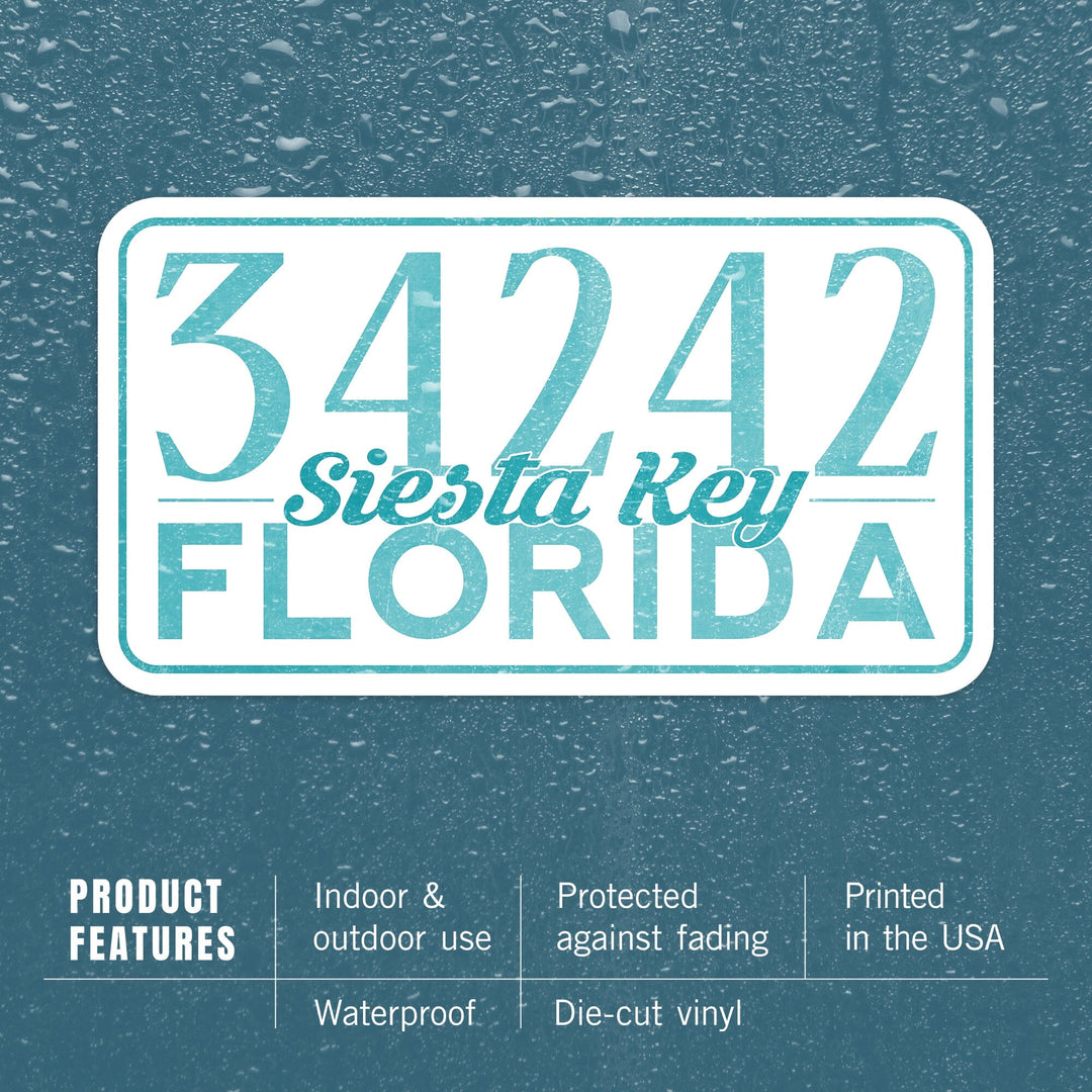 Siesta Key, Florida, Local Zip Code, Contour, Vinyl Sticker Sticker Lantern Press 