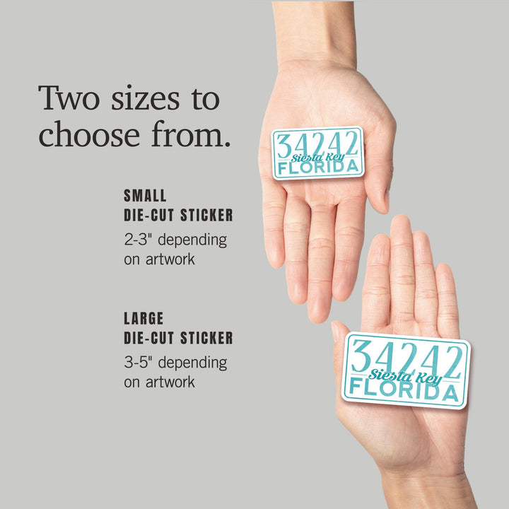 Siesta Key, Florida, Local Zip Code, Contour, Vinyl Sticker Sticker Lantern Press 