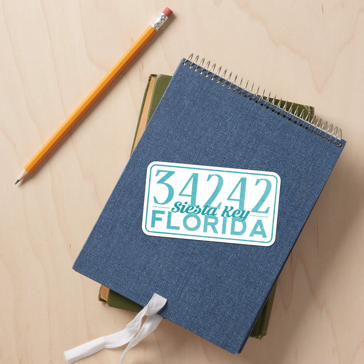 Siesta Key, Florida, Local Zip Code, Contour, Vinyl Sticker Sticker Lantern Press 