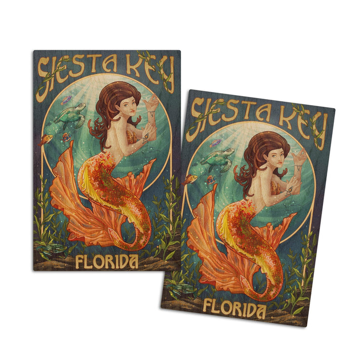 Siesta Key, Florida, Mermaid, Lantern Press Artwork, Wood Signs and Postcards Wood Lantern Press 4x6 Wood Postcard Set 