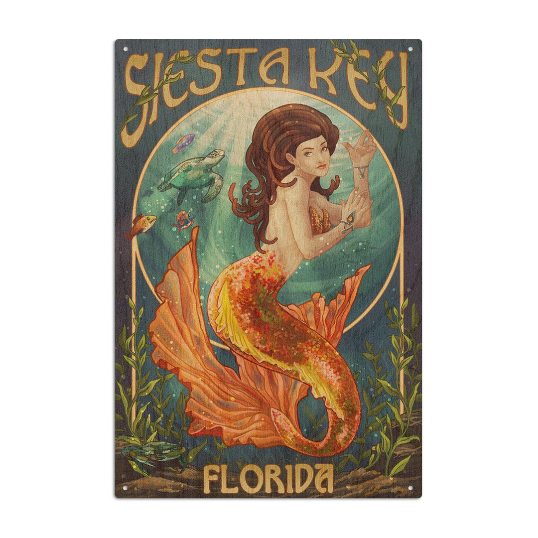 Siesta Key, Florida, Mermaid, Lantern Press Artwork, Wood Signs and Postcards Wood Lantern Press 6x9 Wood Sign 