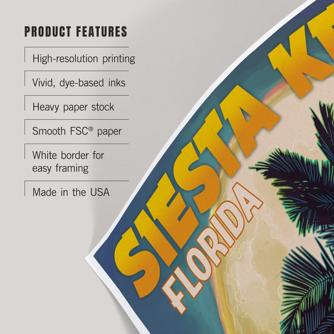 Siesta Key, Florida, Palm and Moon, Art & Giclee Prints Art Lantern Press 