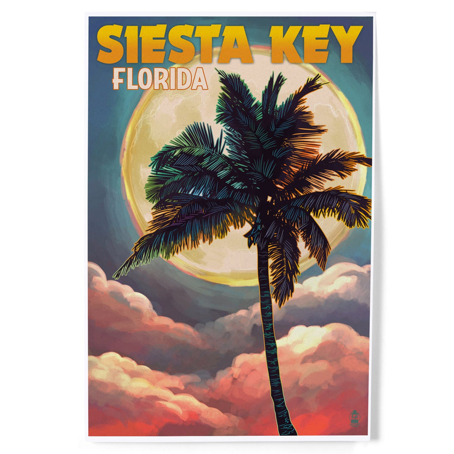 Siesta Key, Florida, Palm and Moon, Art & Giclee Prints Art Lantern Press 