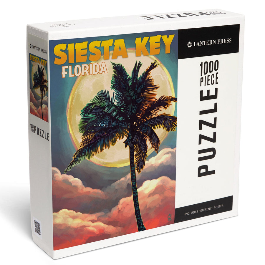 Siesta Key, Florida, Palm and Moon, Jigsaw Puzzle Puzzle Lantern Press 
