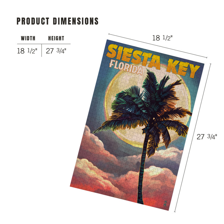 Siesta Key, Florida, Palm and Moon, Jigsaw Puzzle Puzzle Lantern Press 