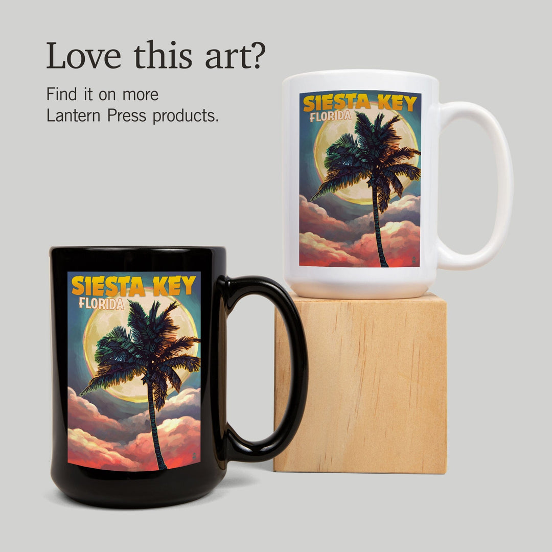 Siesta Key, Florida, Palm and Moon, Lantern Press Artwork, Ceramic Mug Mugs Lantern Press 