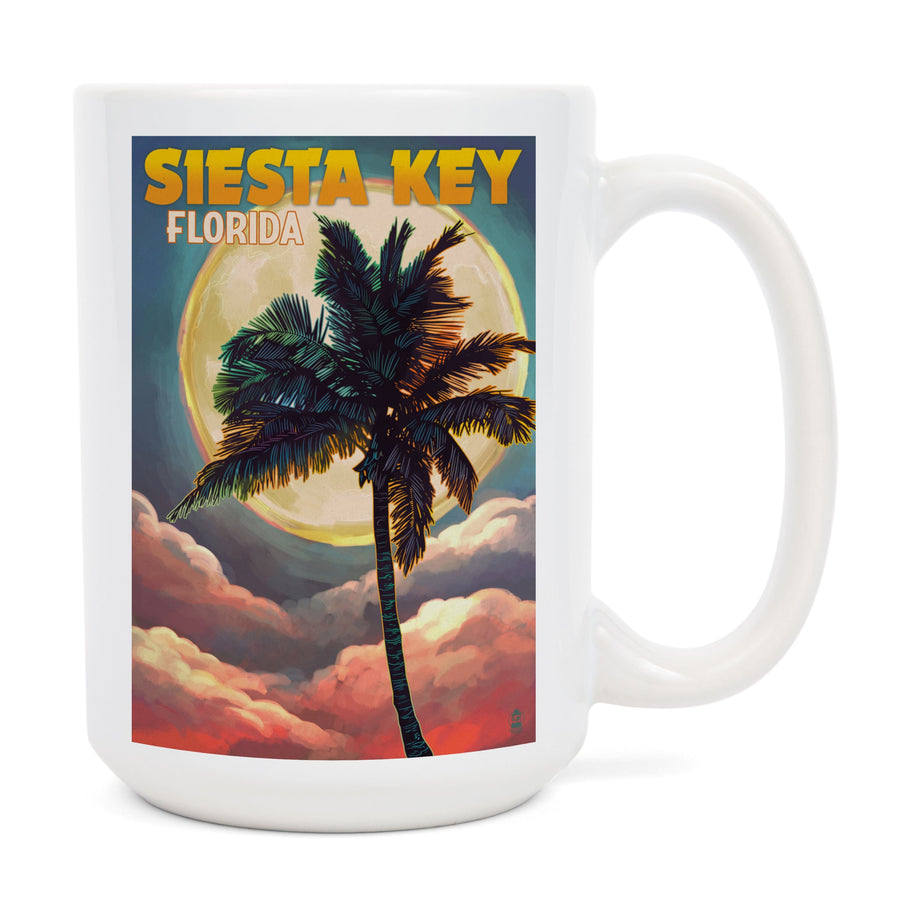 Siesta Key, Florida, Palm and Moon, Lantern Press Artwork, Ceramic Mug Mugs Lantern Press 
