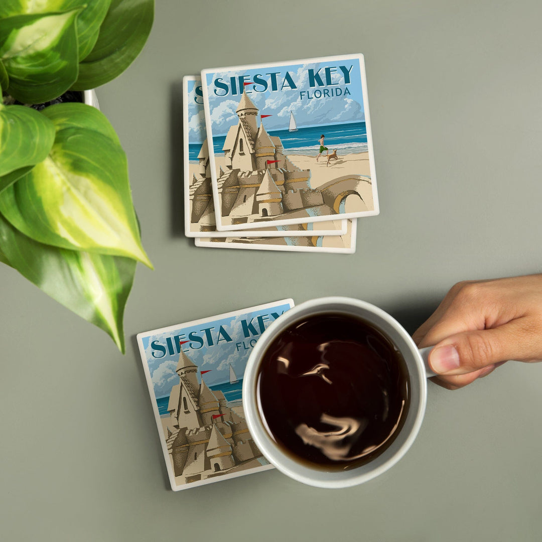 Siesta Key, Florida, Sandcastle, Lantern Press Artwork, Coaster Set Coasters Lantern Press 