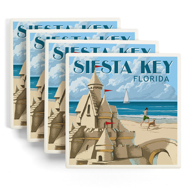 Siesta Key, Florida, Sandcastle, Lantern Press Artwork, Coaster Set Coasters Lantern Press 