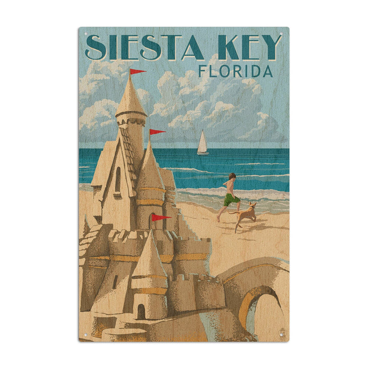 Siesta Key, Florida, Sandcastle, Lantern Press Artwork, Wood Signs and Postcards Wood Lantern Press 10 x 15 Wood Sign 
