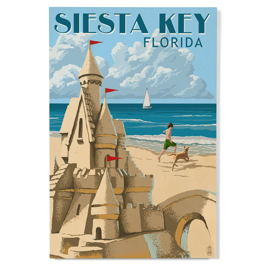 Siesta Key, Florida, Sandcastle, Lantern Press Artwork, Wood Signs and Postcards Wood Lantern Press 
