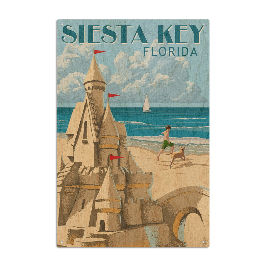 Siesta Key, Florida, Sandcastle, Lantern Press Artwork, Wood Signs and Postcards Wood Lantern Press 6x9 Wood Sign 
