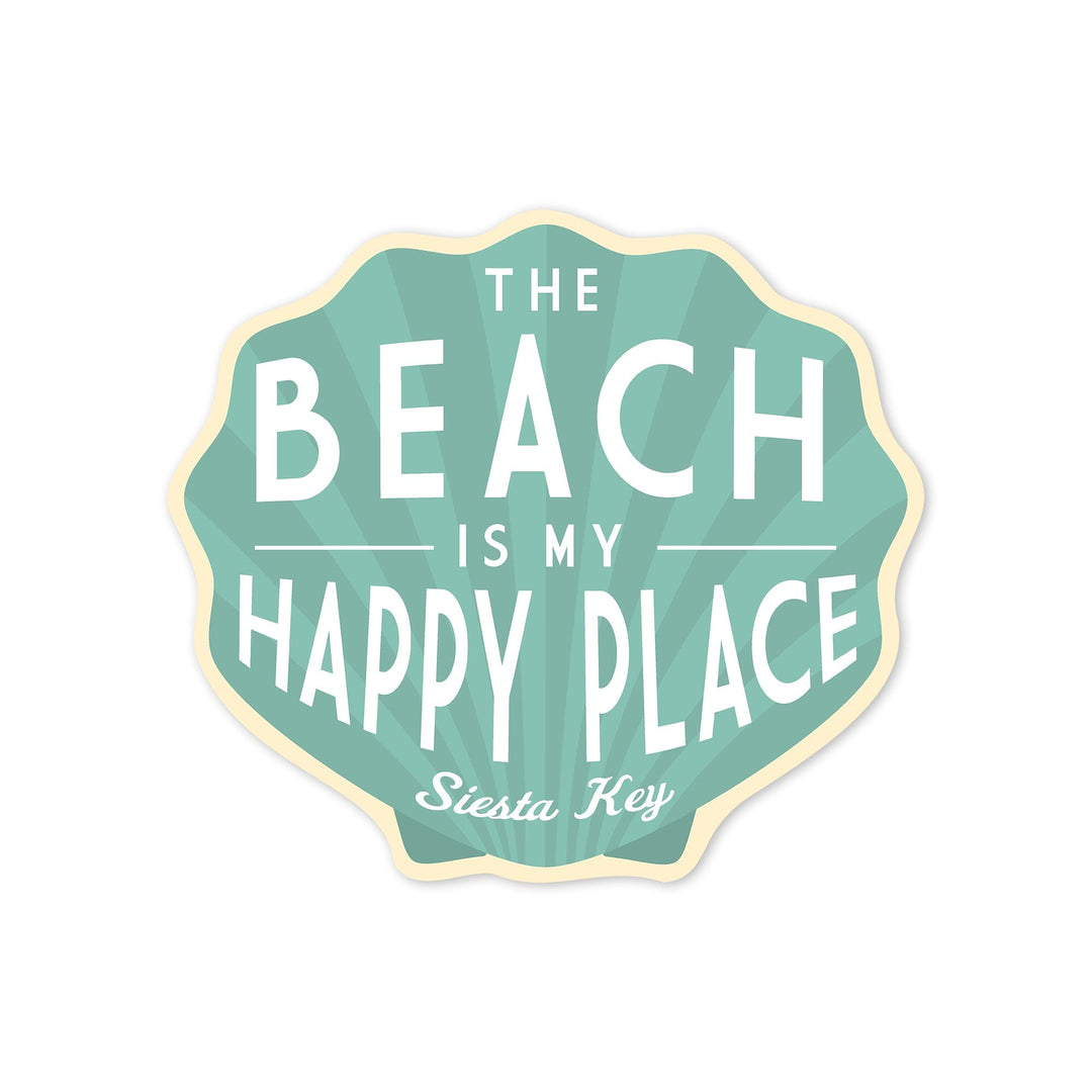 Siesta Key, Florida, The Beach is My Happy Place, Simply Said, Contour, Lantern Press Artwork, Vinyl Sticker Sticker Lantern Press 