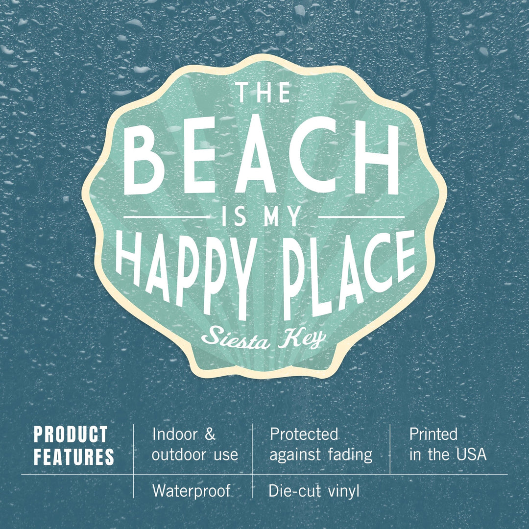 Siesta Key, Florida, The Beach is My Happy Place, Simply Said, Contour, Lantern Press Artwork, Vinyl Sticker Sticker Lantern Press 