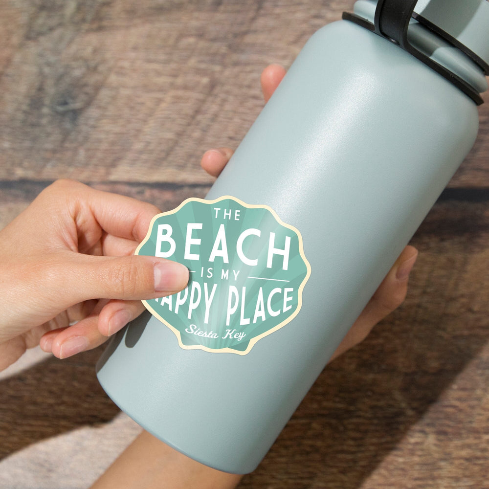 Siesta Key, Florida, The Beach is My Happy Place, Simply Said, Contour, Lantern Press Artwork, Vinyl Sticker Sticker Lantern Press 