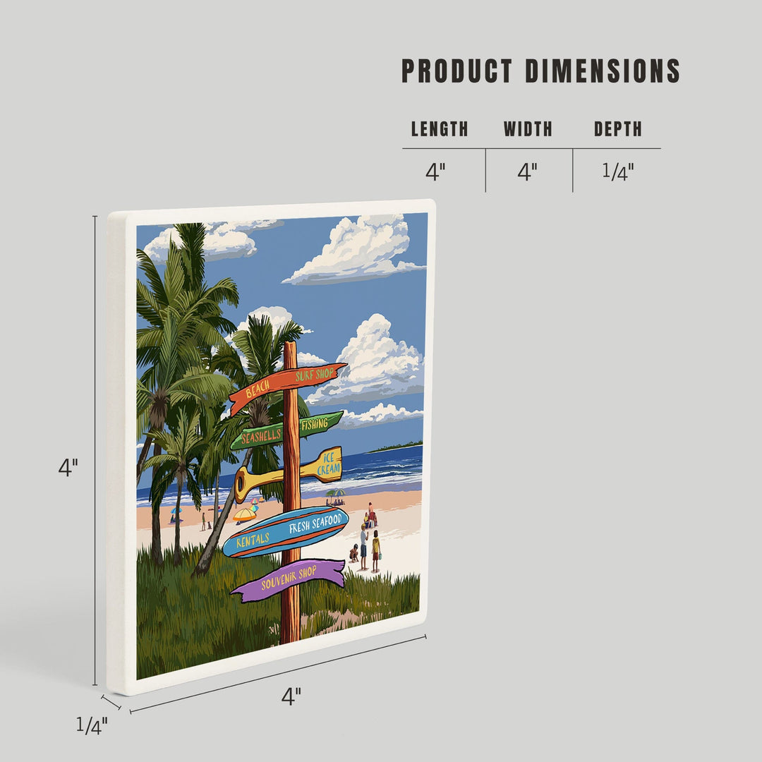 Signpost, Coast Beach with Palms,, Coasters Coasters Lantern Press 