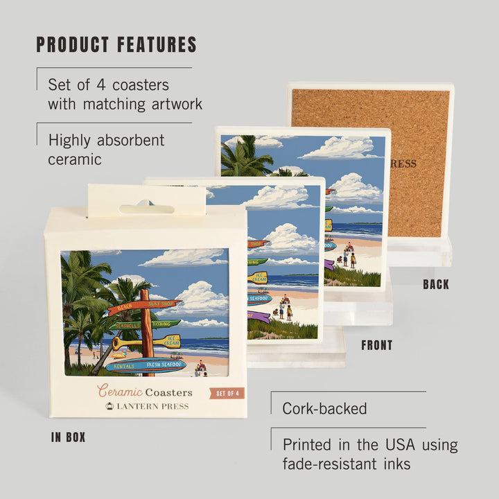 Signpost, Coast Beach with Palms,, Coasters Coasters Lantern Press 