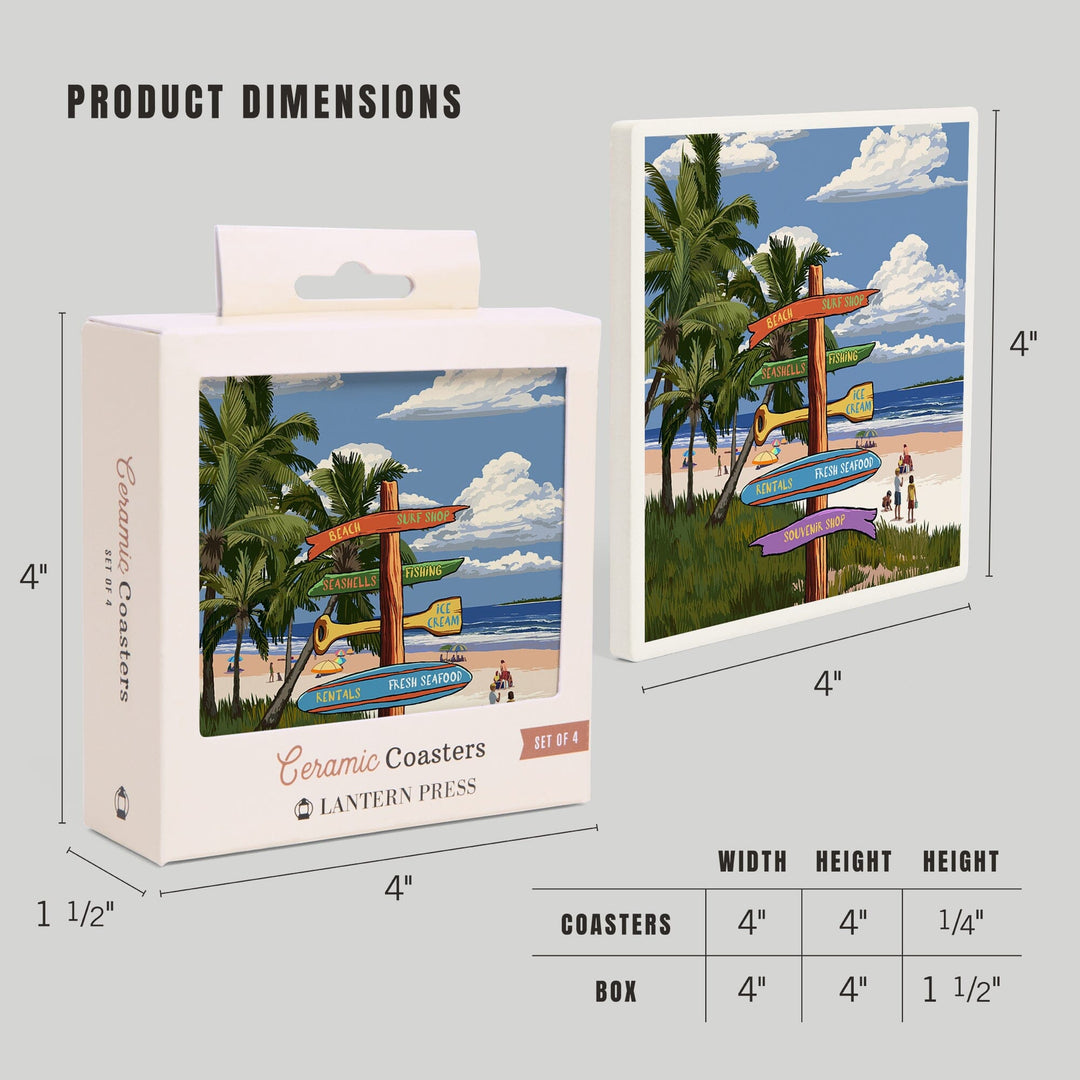 Signpost, Coast Beach with Palms,, Coasters Coasters Lantern Press 
