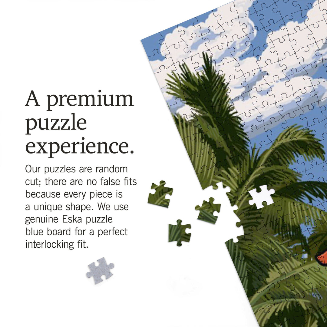 Signpost, Coast Beach with Palms,, Jigsaw Puzzle Puzzle Lantern Press 