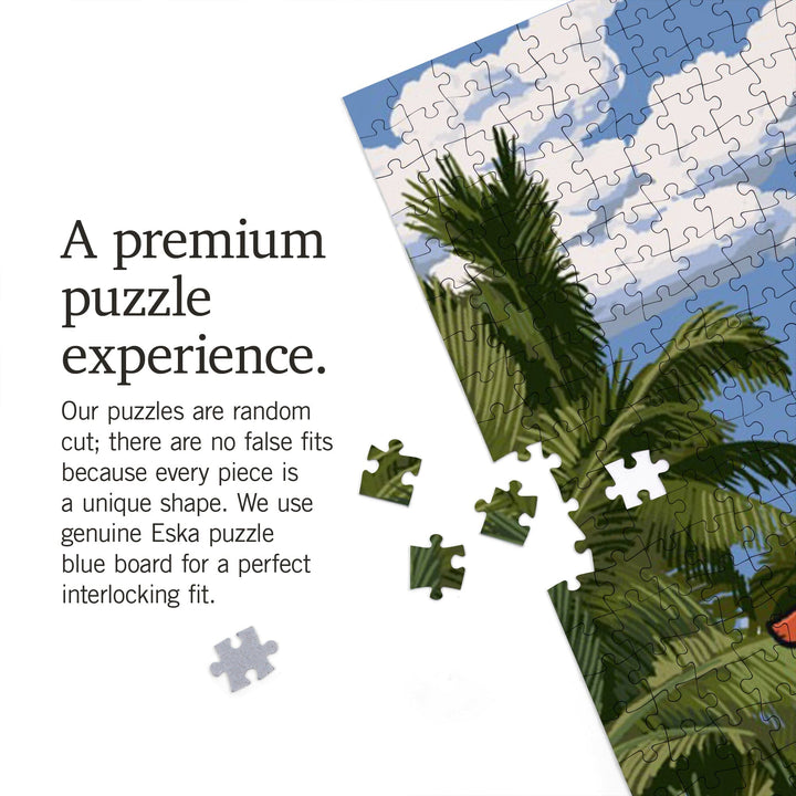 Signpost, Coast Beach with Palms,, Jigsaw Puzzle Puzzle Lantern Press 