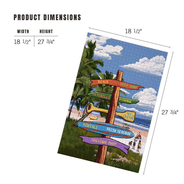 Signpost, Coast Beach with Palms,, Jigsaw Puzzle Puzzle Lantern Press 