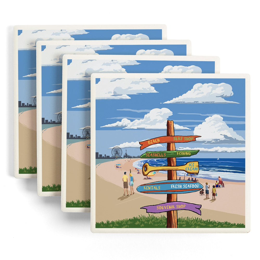 Signpost, Coast Beach with Pier,, Coasters Coasters Lantern Press 