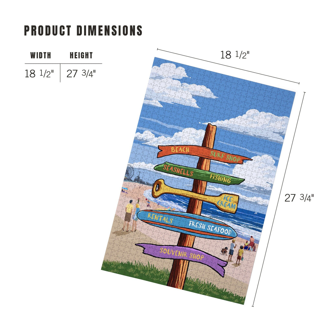 Signpost, Coast Beach with Pier,, Jigsaw Puzzle Puzzle Lantern Press 