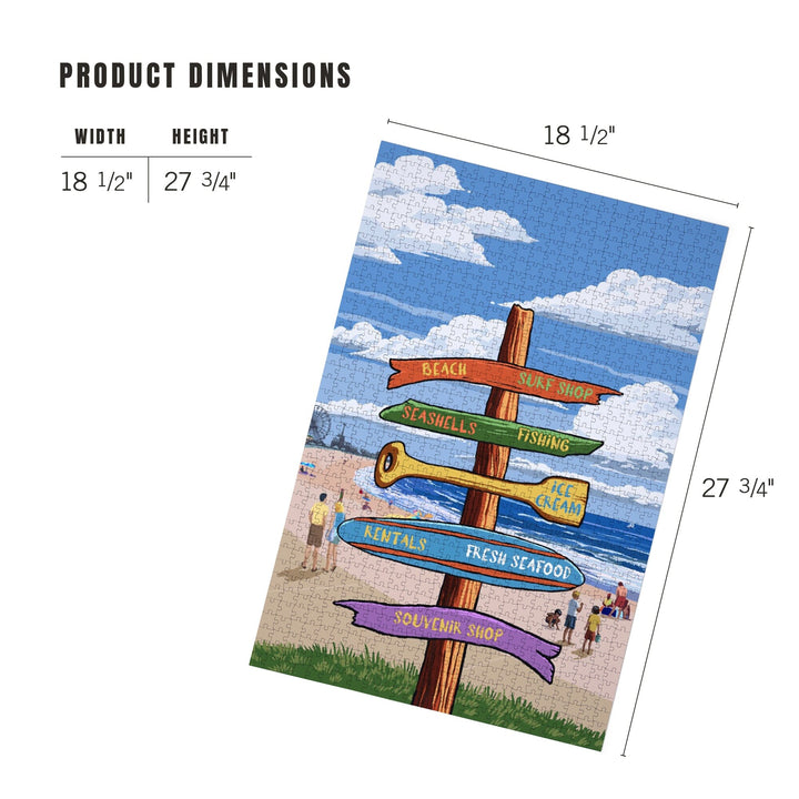 Signpost, Coast Beach with Pier,, Jigsaw Puzzle Puzzle Lantern Press 
