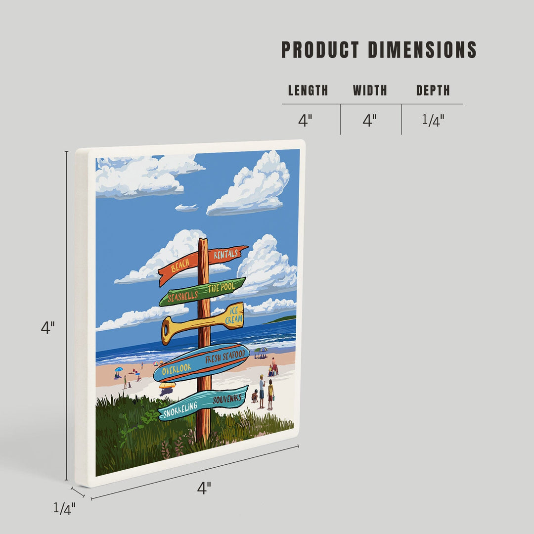 Signpost, Coast Beach with Umbrellas,, Coasters Coasters Lantern Press 