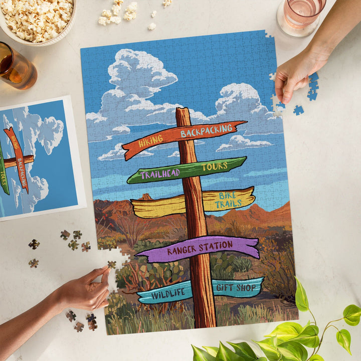 Signpost, Desert, Jigsaw Puzzle Puzzle Lantern Press 