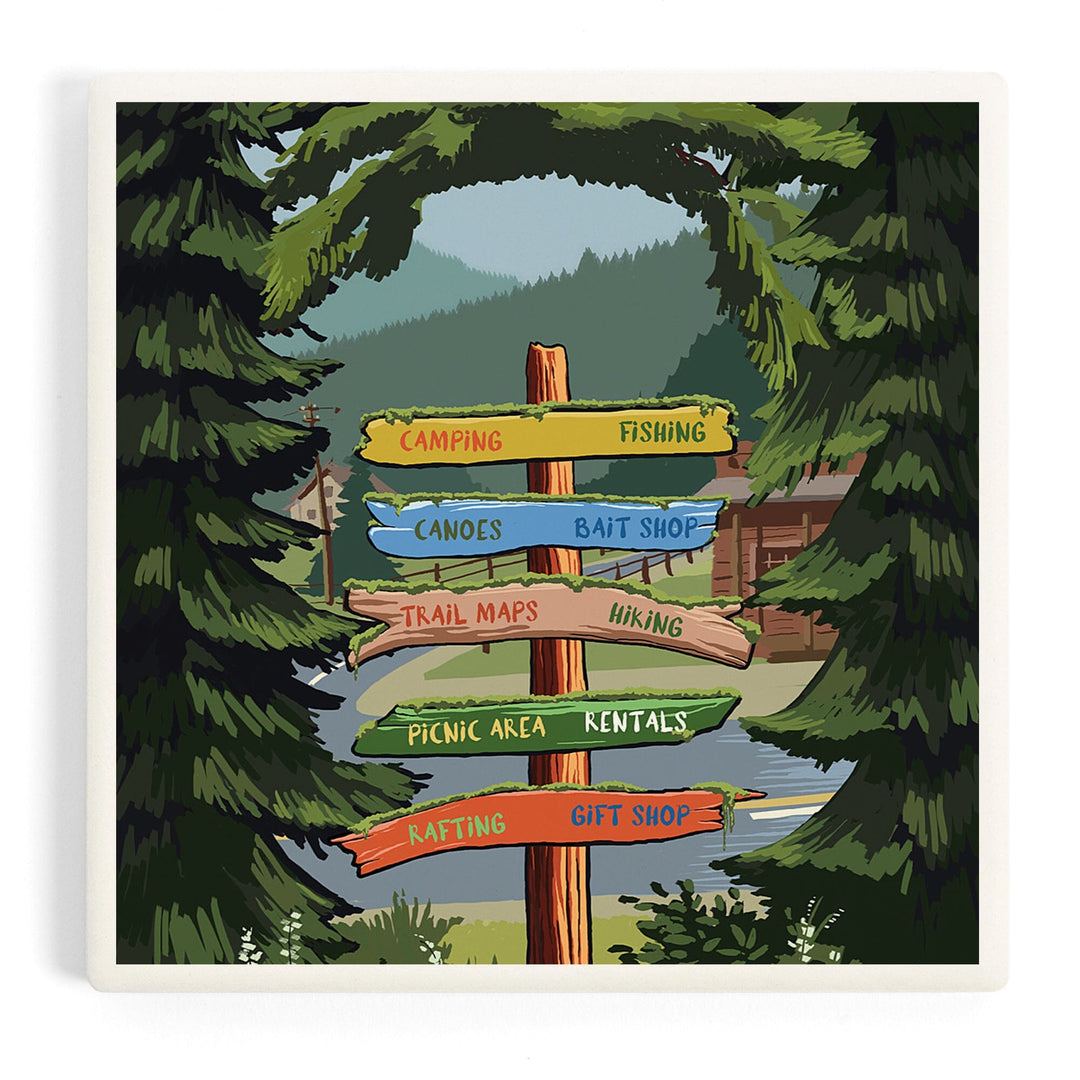 Signpost, Forest and Camp,, Coasters Coasters Lantern Press Coaster 