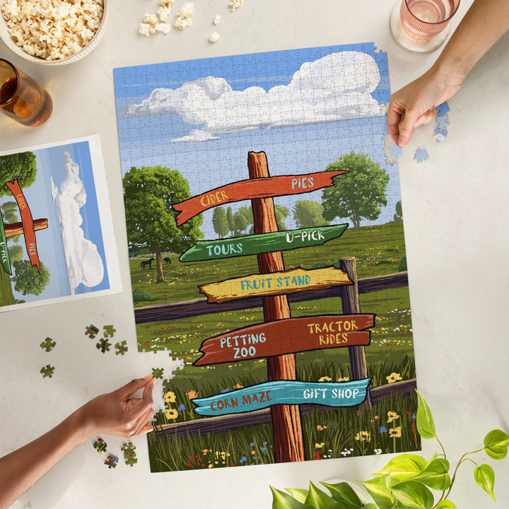 Signpost, Orchard, Jigsaw Puzzle Puzzle Lantern Press 